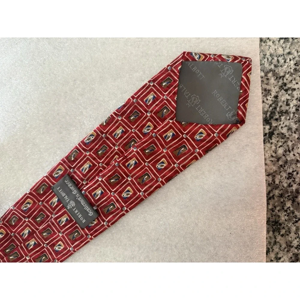 Robert Talbott Hand Sewn And Printed Silk‎ USA Space Pattern Geometric Red Tie
